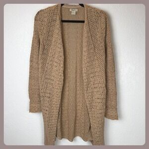 Lucky Brand Boho Open Knit Cardigan Neutral Tan Crochet Cozy Casual